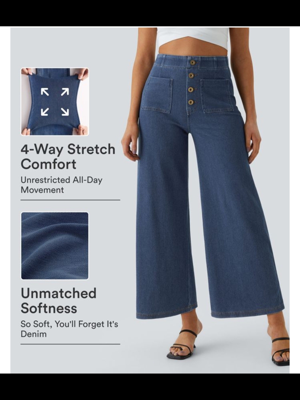Halara High-Waisted, Wide Leg - Dark Blue Jeans